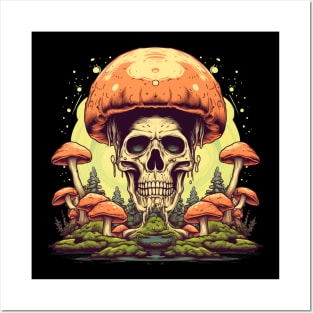 Mesmerizing Contrasts Psychedelic Mushroom Skull Posters and Art